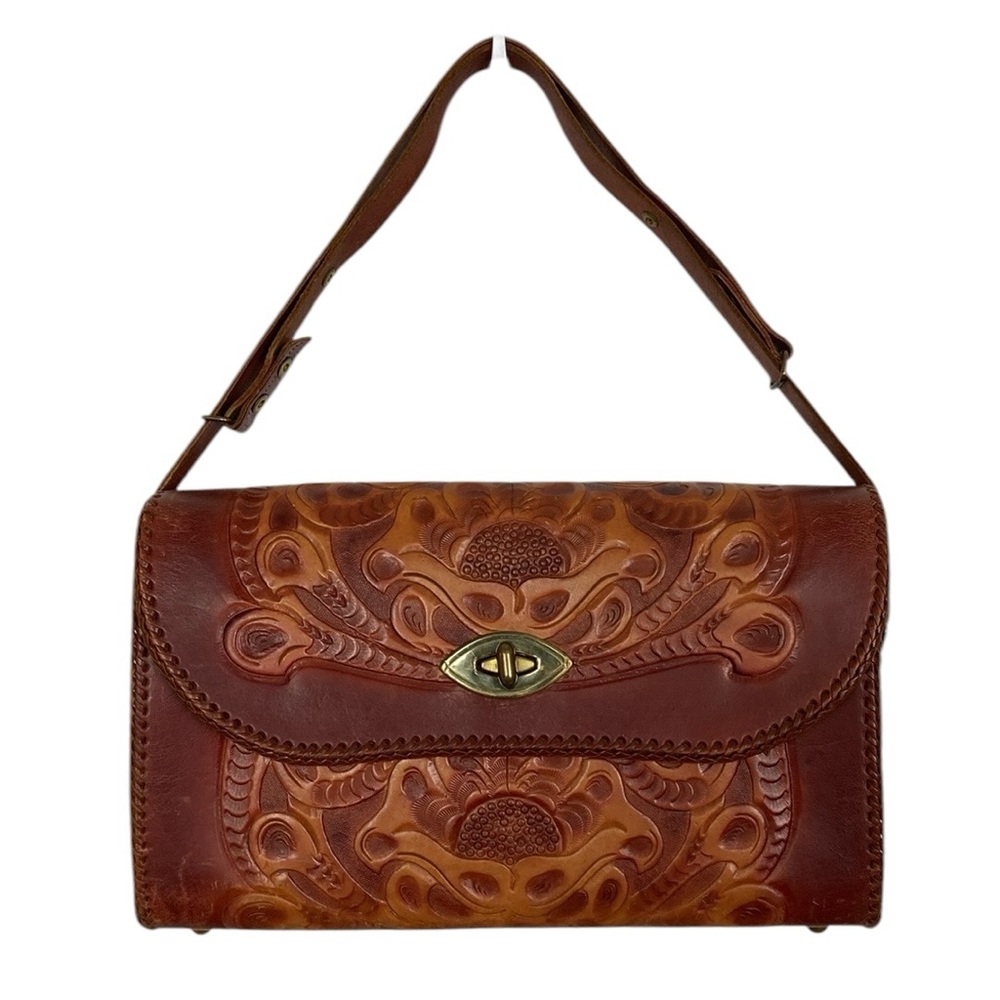 Joo Kay Hand Tooled Brown Leather Satchel